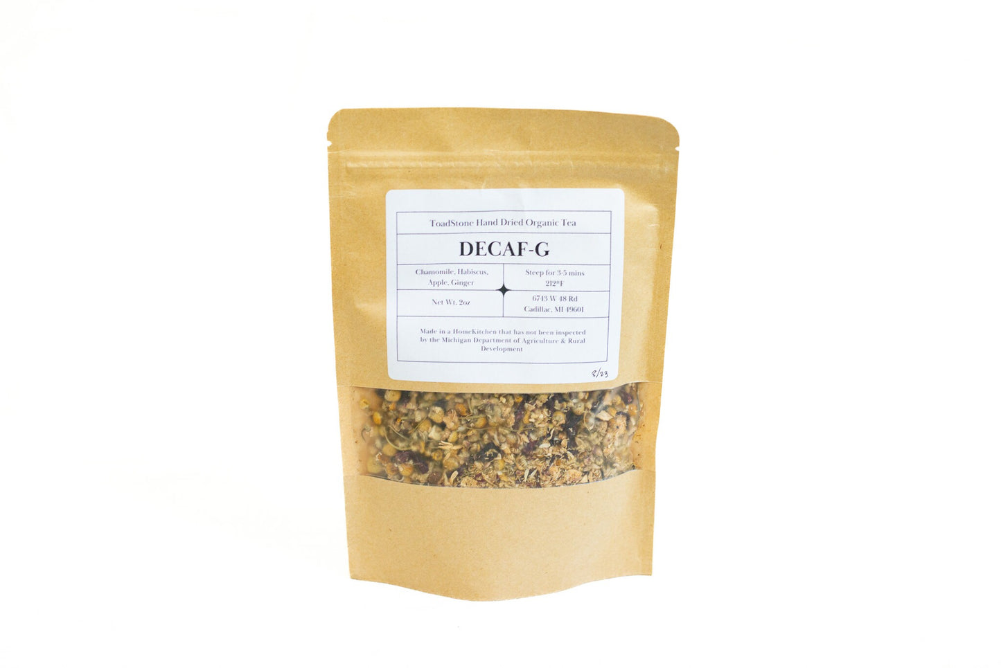20 ounce bag of Decaf-G loose leaf chamomile tea blend.