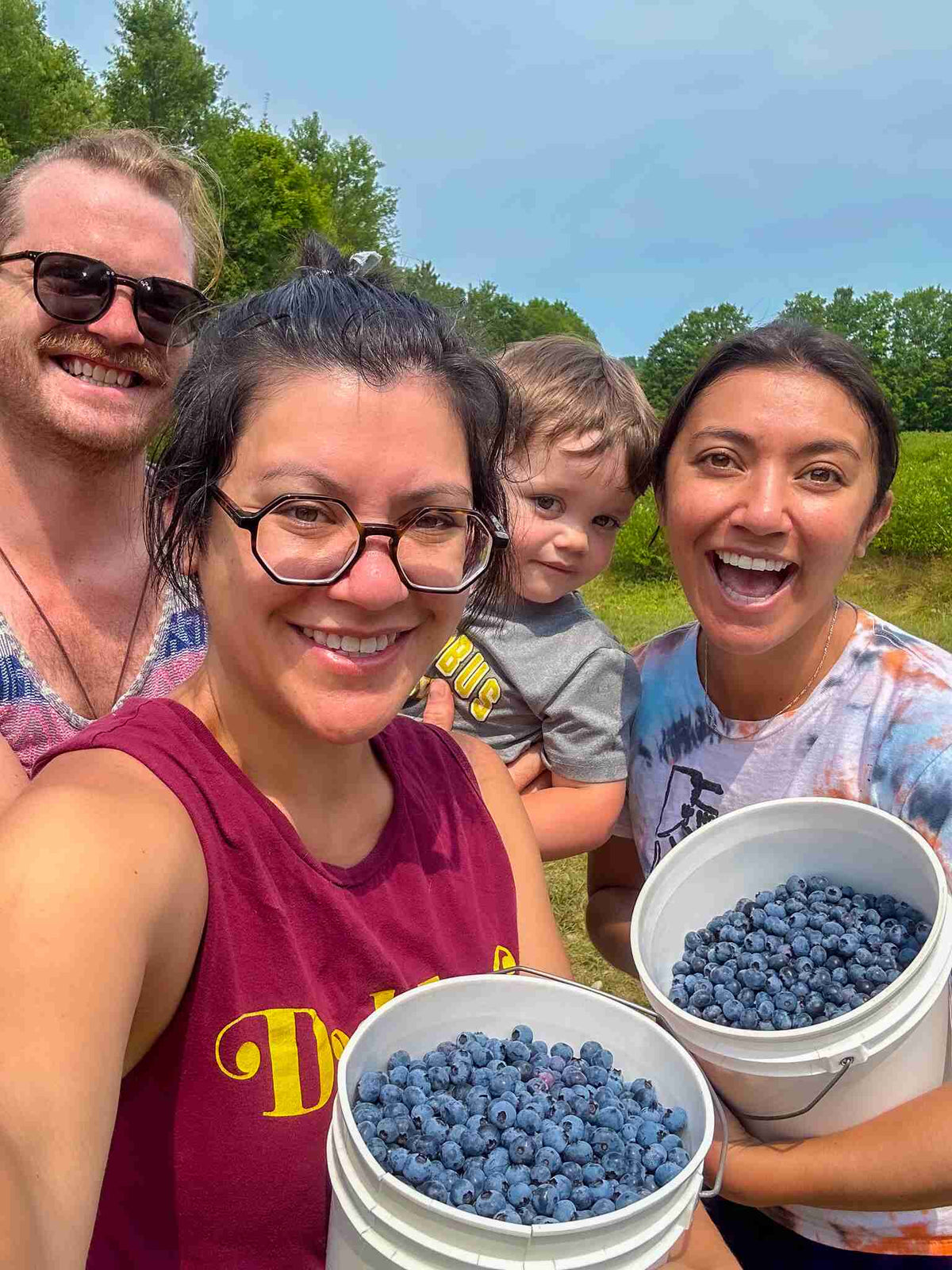 Founders of ToadStone Tea picking blueberries at Blueberry Hill in Harrietta, Michiga.