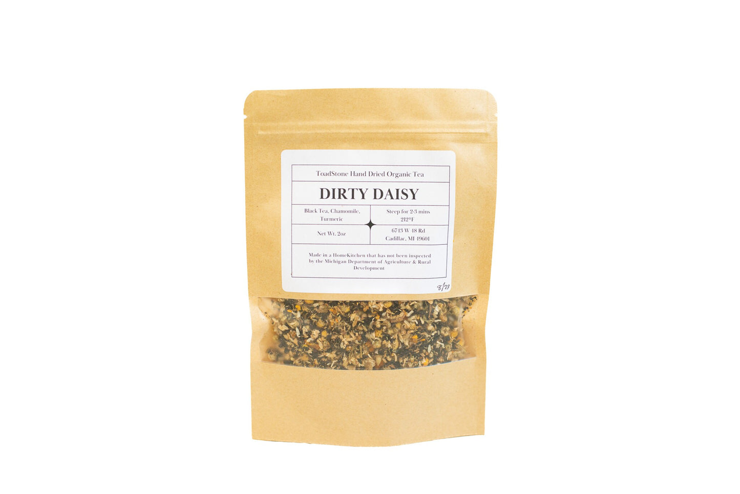 20 ounce bag of Dirty Daisy loose leaf black tea blend.