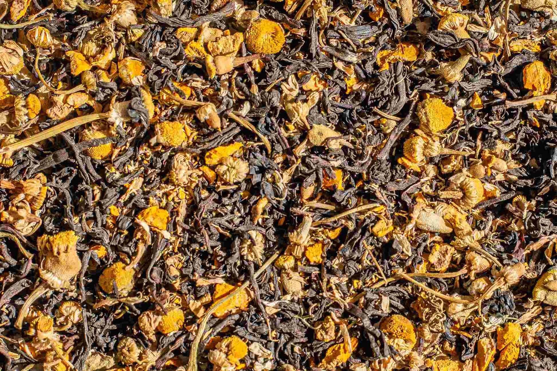 Close-up of Dirty Daisy loose leaf black tea blend.