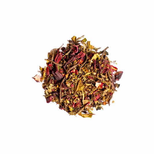 Round mound of Sol Blend loose leaf white tea blend.